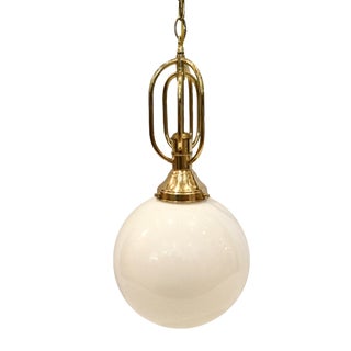 Vintage White Bowl Pendant Light with Brass Accent For Sale