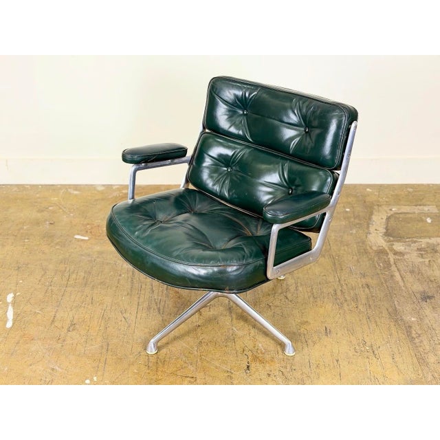 1960s Eames Time Life "Lobby" Chair - Green Leather - 1st Generation Model 675 For Sale - Image 9 of 12