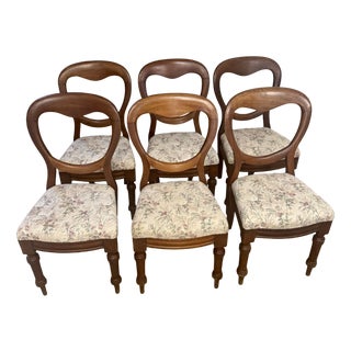 Antique Victorian Mahogany Balloon Back Dining Chairs, 1860, Set of 6 For Sale