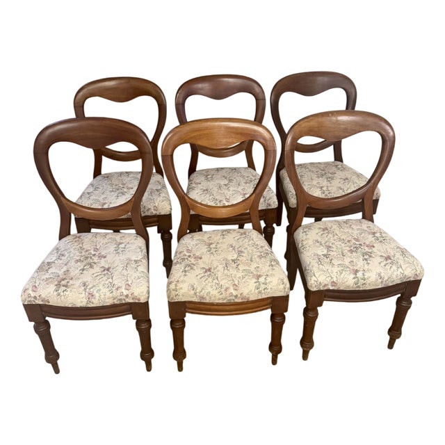 Antique Victorian Mahogany Balloon Back Dining Chairs, 1860, Set of 6 For Sale