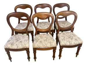 Antique Victorian Mahogany Balloon Back Dining Chairs, 1860, Set of 6