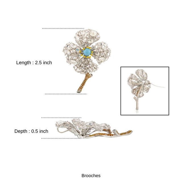 Floral Art Nouveau Convertible Brooch/Pendant With Turquoise Center and Cz Stem in Silver For Sale - Image 9 of 13