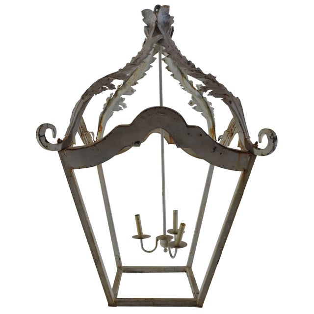 French White Cast Iron Lantern Chandelier For Sale - Image 11 of 11