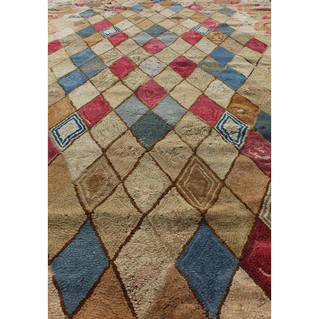 Textile Colorful 19th Century Antique American Hooked Rug With Diamond Design 4'1 X 8'8 For Sale - Image 7 of 11
