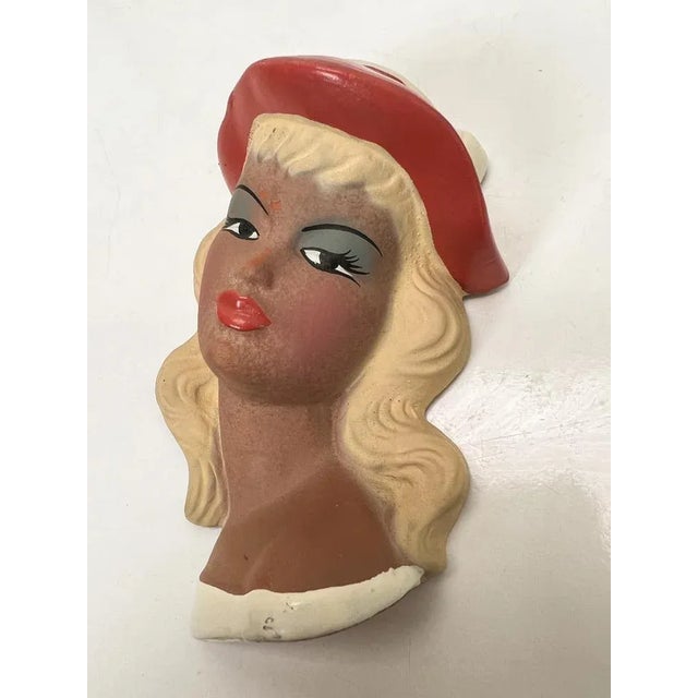 Vintage Ceramic Wall Masks of Young Women, 1960s, Set of 2 For Sale - Image 4 of 13