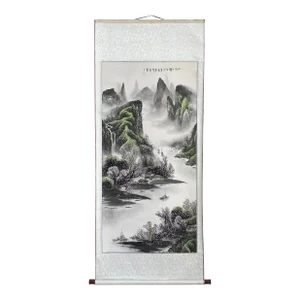 Chinese Color Ink Water Mountain Scenery Scroll Painting Wall Art
