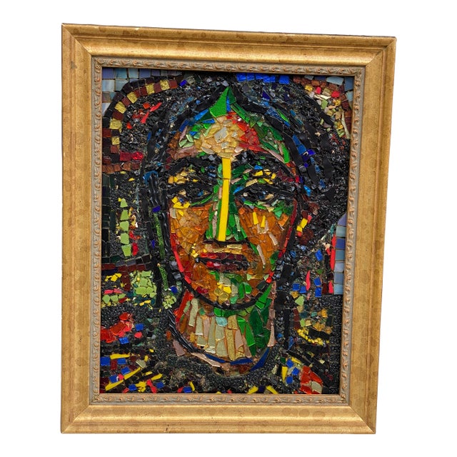 Framed Mosaic Glass Portrait of a Woman For Sale