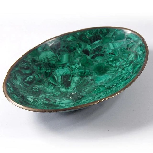 Metal Vintage Malachite and Brass Bowl, 1960s For Sale - Image 7 of 9
