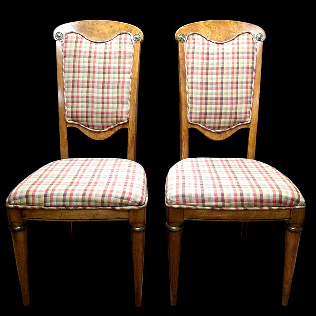 Neoclassical Pair of Late 19th Century Neoclassical Directoire-Style Burl Walnut Side Chairs With Rosette Mounts For Sale - Image 3 of 8
