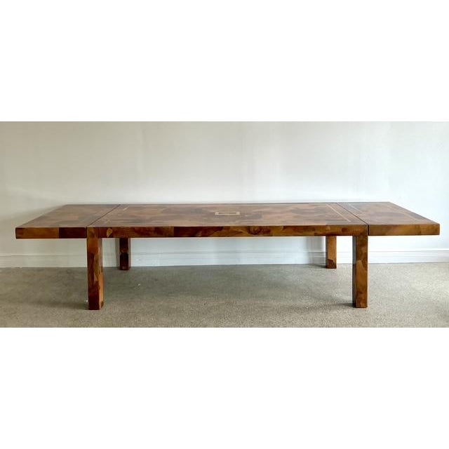 Vintage Patchwork Olive Burl Wood Extendable Dining Table For Sale - Image 12 of 13
