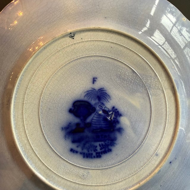 Ink Blue Antique English "Oriental" Transferware Plate by New Wharf Pottery For Sale - Image 8 of 17
