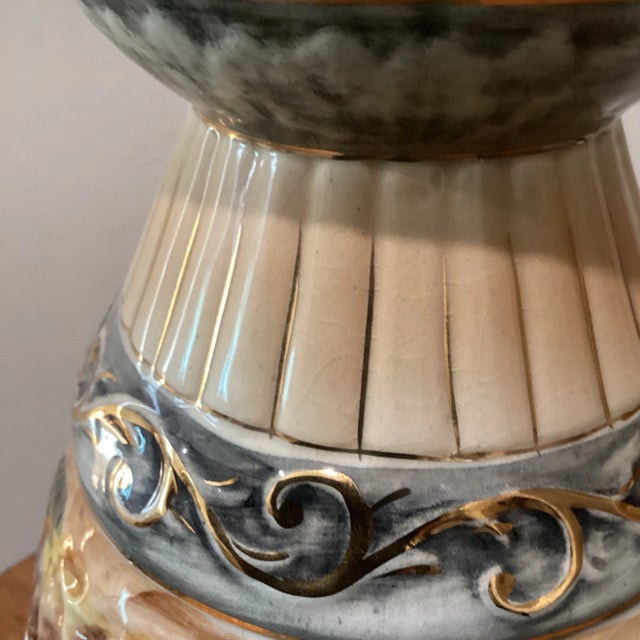 Vintage Pereiras Valado Porcelain Ornate Vase With Cherubs Raised Relief Hand Painted For Sale - Image 10 of 12