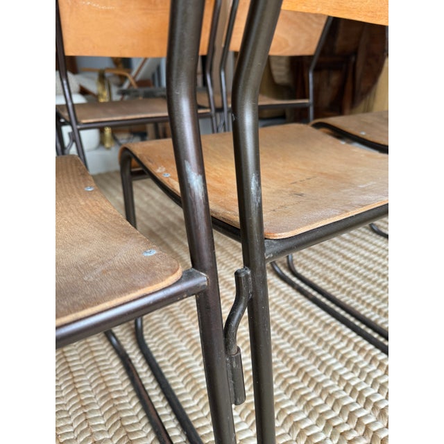 Mid-Century Modern Circa 1960s Stadium Tubular Bentwood Style Stacking Chairs- Set of 6 For Sale In New York - Image 6 of 8