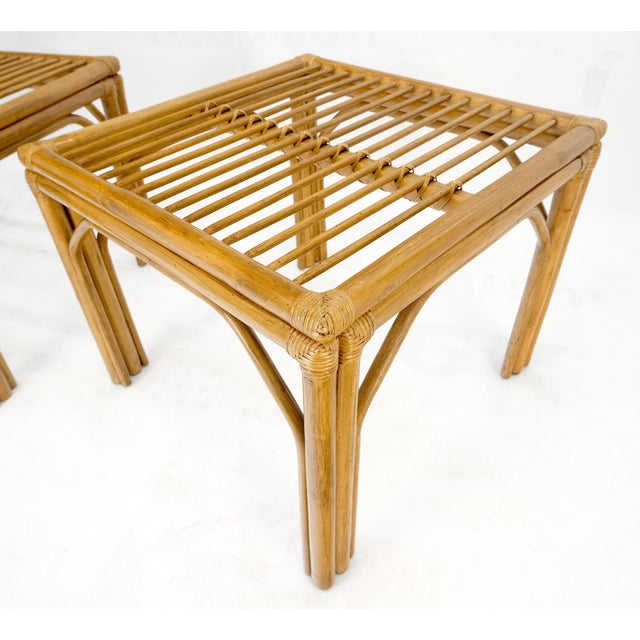 Pair of Square Bamboo End Side Tables C1970s MINT