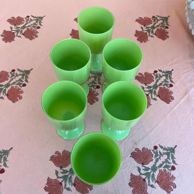 French Portieux Vallerysthal Jade Green Opaline Glass Water or Wine Goblets Circa 1920-1940s For Sale In New York - Image 6 of 10
