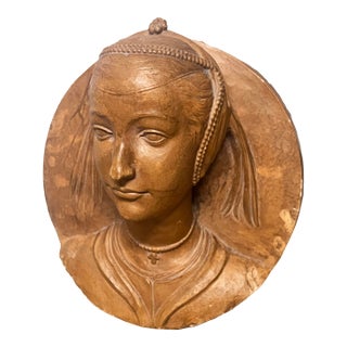 Terracotta Medallion of a Renaissance-Style Lady,19th Century For Sale