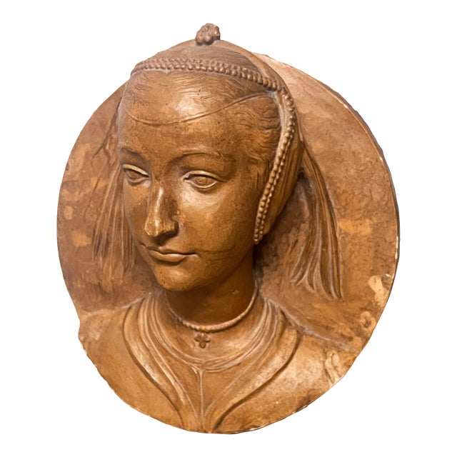 Terracotta Medallion of a Renaissance-Style Lady,19th Century For Sale