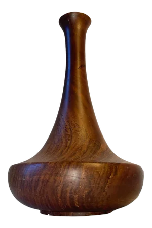Artisan Carved Acacia Wood Vase California Artist Singed
