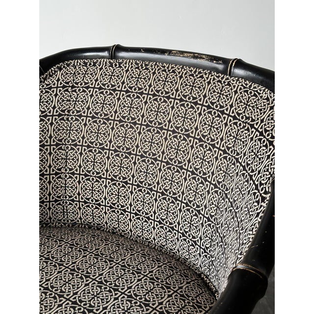 Vintage Black Lacquered Faux Bamboo Barrel-Back Armchair For Sale - Image 14 of 18