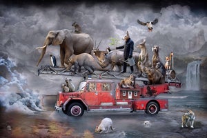 To the Rescue by Marcin Owczarek | Photography on Fine Art Hahnemühle Fire truck with animals