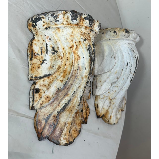 Pair Large Antique Industrial Cast Iron Architectural Salvage Wall Corbels White For Sale - Image 4 of 12