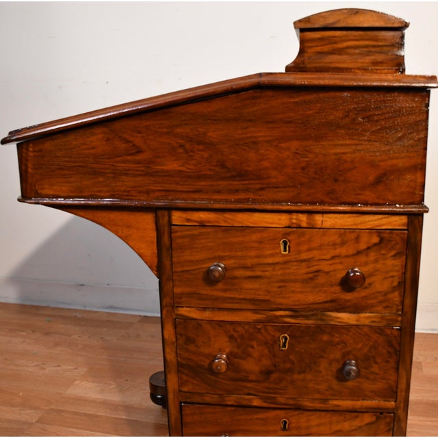 Rare 1870s Antique Victorian Burl Walnut & Leather Surface Davenport Writing Desk For Sale - Image 10 of 18
