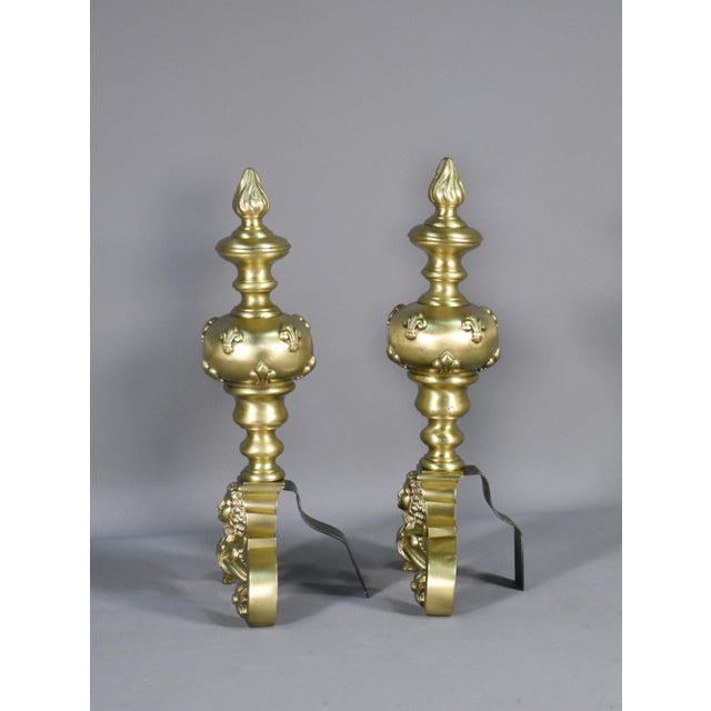 Louis XIV French Bronze Firedogs, 19th Century, Set of 2 For Sale - Image 11 of 12