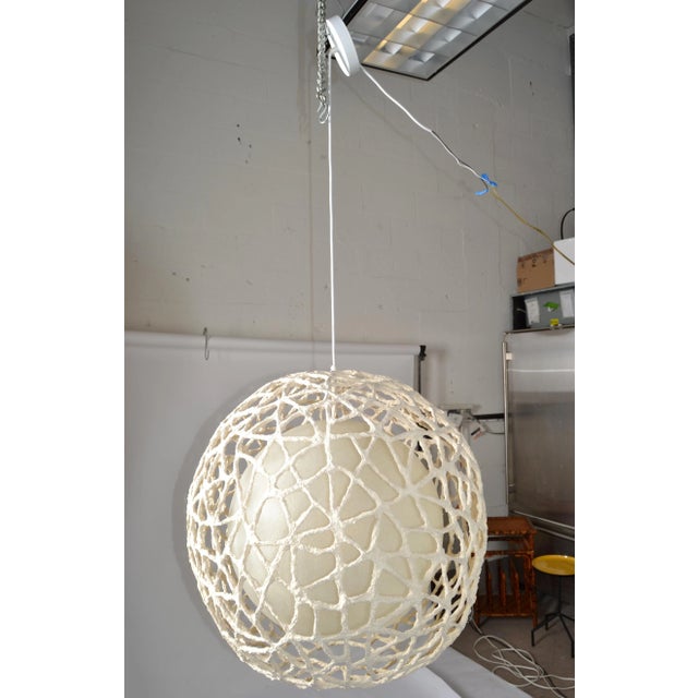 1980 Space Age Tan Fiberglass Paper Mache Spheres Pendant Lamp Light Fixture For Sale - Image 13 of 13