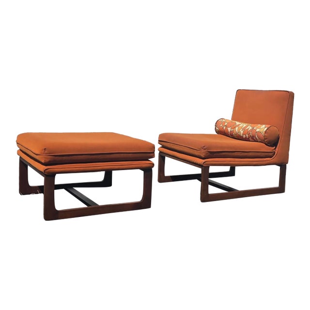 1960s Mid Century Slipper Chair and Ottoman For Sale
