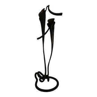 Vintage Wrought Iron and Brass Calla Lillies Candlestick Holder For Sale