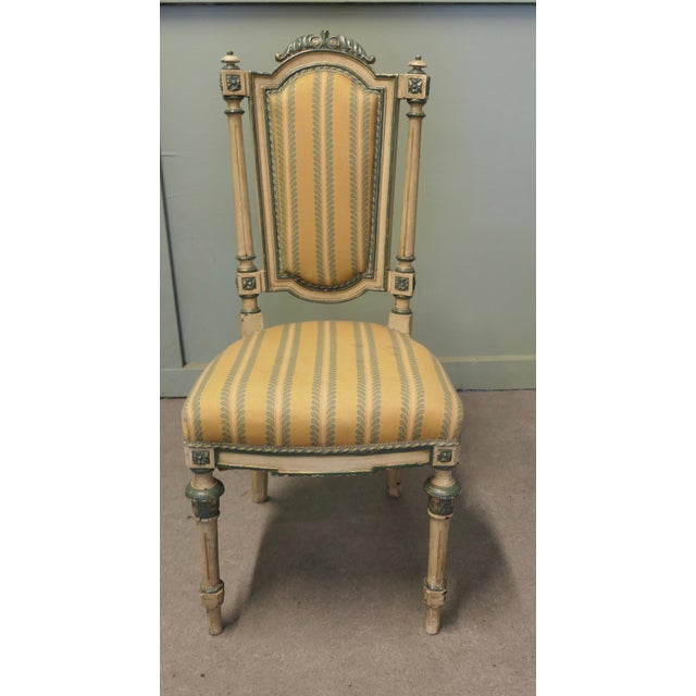 French Painted and Upholstered Salon Chairs, Set of 4 For Sale - Image 4 of 10