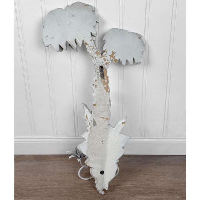 Vintage Florida Regency White Lacquered Palm Tree & Monkey Candle Wall Sconce For Sale - Image 4 of 11