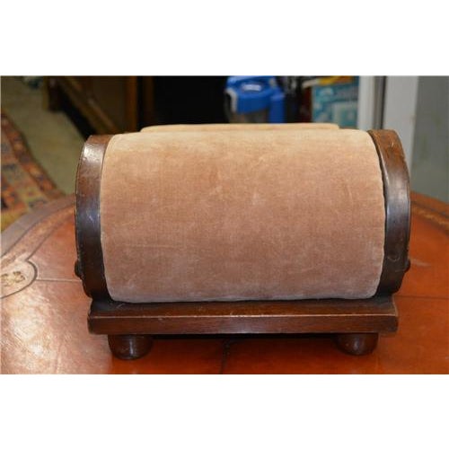 Antique Victorian Dark Wood & Tan Velvet Shapely Scrolled Gout Footstool For Sale - Image 6 of 11