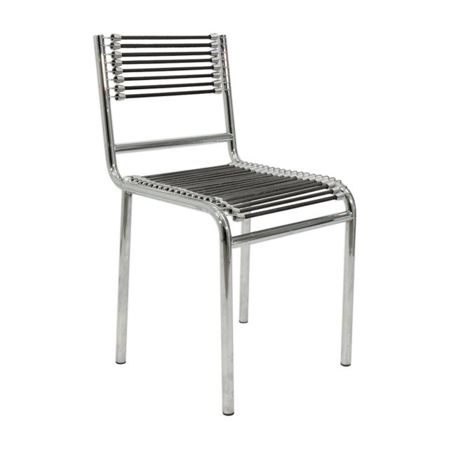 Modern Set of 4 Mid Century Rene Herbst Sandow Cord and Chrome Armchairs For Sale - Image 3 of 8