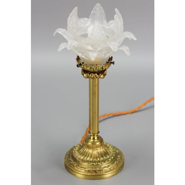 Bronze Table Lamp with Flower Shaped Glass Shade For Sale - Image 10 of 10