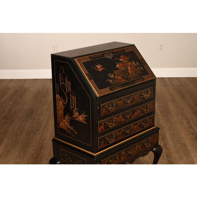 Queen Anne Style Chinoiserie Slant Front Writing Desk For Sale - Image 18 of 18