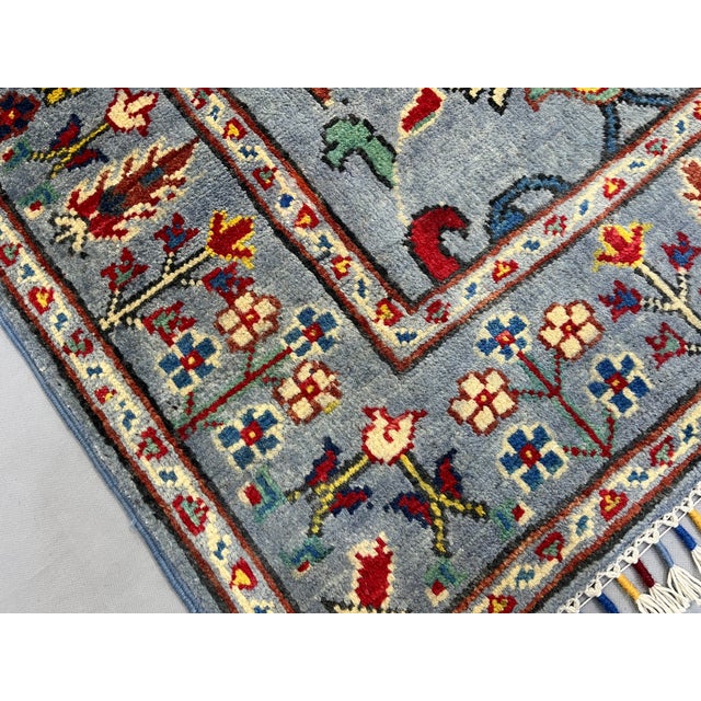 Blue Gray Persian-Style Floral Wool Runner Rug, Natural Dyes, 2'9" X 9'7" For Sale - Image 11 of 14