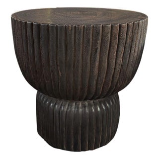 Sculptural Suar Wood Side Table, Espresso Finish Modern Organic For Sale