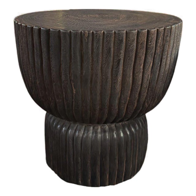 Sculptural Suar Wood Side Table, Espresso Finish Modern Organic For Sale