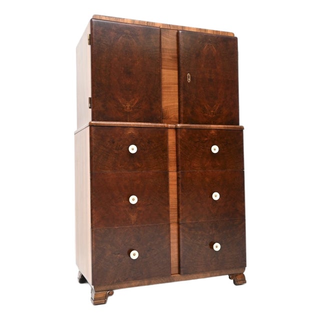 French Art Deco Burr Walnut Cabinet on Chest, 1930s For Sale