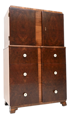French Art Deco Burr Walnut Cabinet on Chest, 1930s