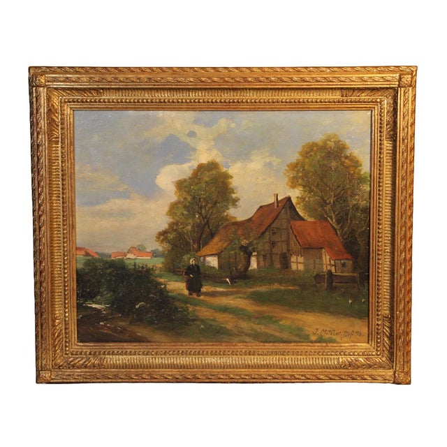 J. Metzler, Village Scene, 1898, Oil Painting on Board, Framed For Sale - Image 9 of 9