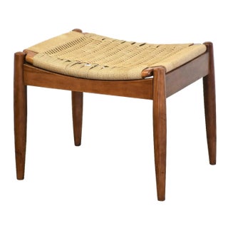 Mid Century Papercord Ottoman Stool For Sale