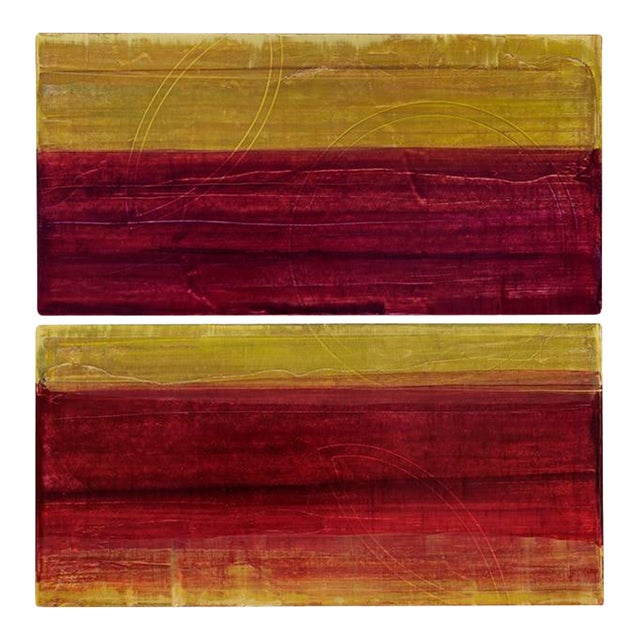 Rebecca Koury Original "Soul Talk" Crimson Burgundy Diptych Contemporary Abstract Painting, Acrylic on Canvas, Carmel California Art, 2021 For Sale
