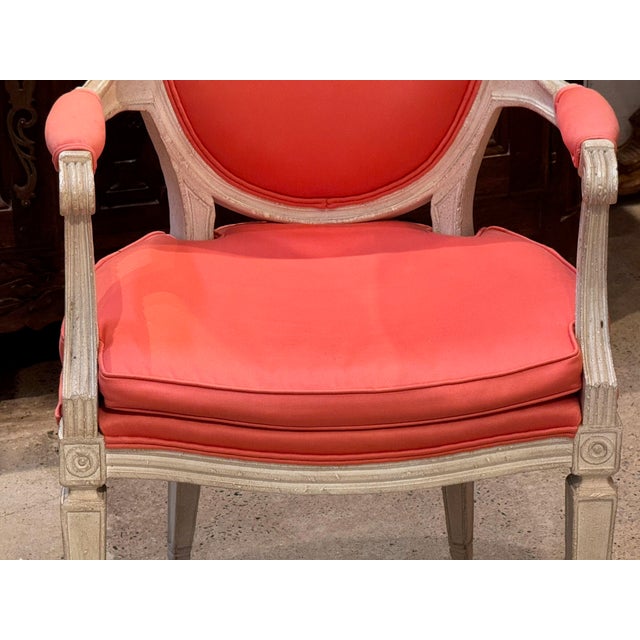 Late 20th Century Pair of Vintage Painted French Armchairs With Oval Backs For Sale - Image 5 of 9