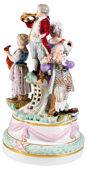 Porcelain Group of 4 Gardening Children Playing Music by J.J. Kaendler for Meissen, 1850s