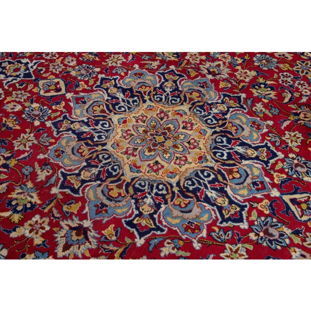 Vintage Handmade Kashan Red Wool Rug With Medallion Motif - 9'9'' x 14'3''. For Sale - Image 9 of 10