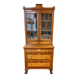 Antique 19th C. Federal Mahogany and Tiger Maple Secretary Desk For Sale