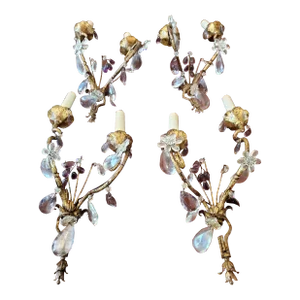 Antique Set of Four Maison Bagues Style Crystal Sconces