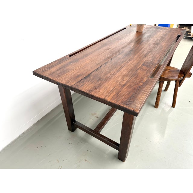Pine Worktable with Grooved Top and Satin Brown Finish, 1960s For Sale - Image 15 of 18